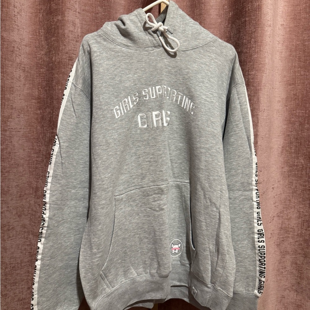 ADELAINE MORIN GIRLS SUPPORTING GIRLS HEATHER GREY TRACKSUIT HOODIE